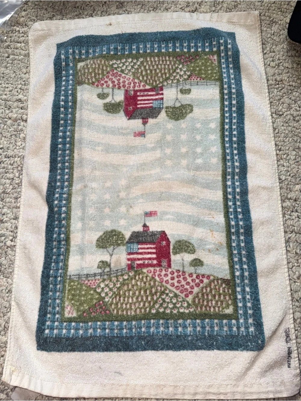 Vintage Patriotic Farmhouse Hand Towel - barn cottage core grandma decor